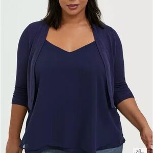 Torrid Navy waffle knit open front shrug
